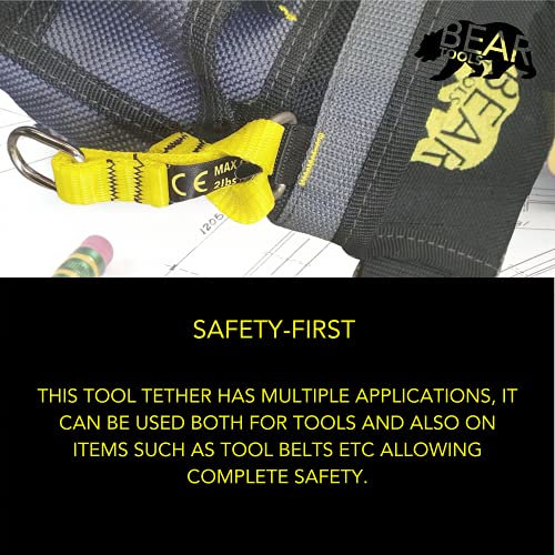 BearTOOLS Yellow Flat D-Ring Tool Tail Tethers, 2-In-1 Application, Max Load 0.9KG, 12CM x 12MM (6, Yellow) - size: 6-pack