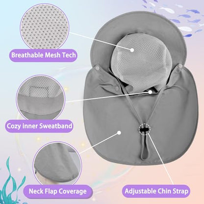 Kids Sun Hat with Detachable Neck Flap for Boys & Girls Wide Brim Fishing Hat for Kids Water Resistant UV Protection - color: 1 Pack-dark Gray