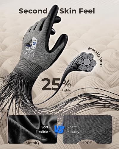 toolant ComfyCut A3 Cut Resistant Work Gloves, ANSI & EN388 Certified Protection with Superior Comfort, Fiberglass-Free, Touchscreen & Flexible Grip, for Fishing, Gardening, DIY, Assembly, X-Large - size: X-Large