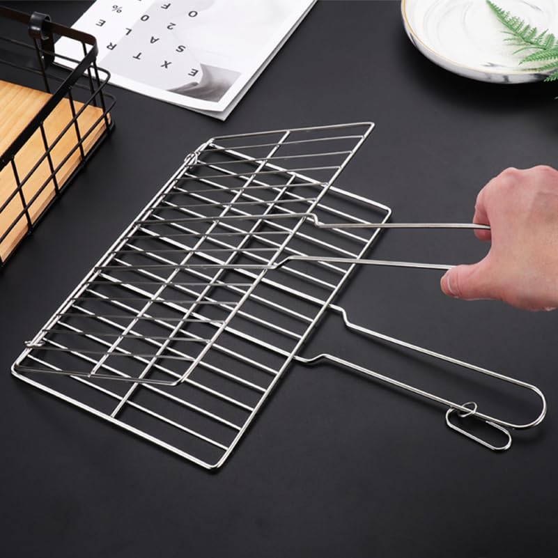 Cabilock Thickened Stainless Steel Fish Grill Basket 15.75X11.81 Inch BBQ Grilling Rack with Handle for Outdoor Cooking Camping Vegetable and Meat Grilling