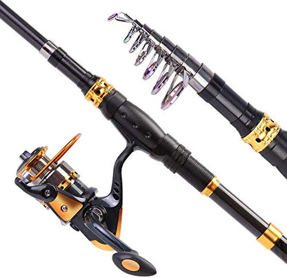 Sougayilang Fishing Rod Reel Combos Carbon Fiber Telescopic Fishing pole with Spinning Reel for Travel Saltwater Freshwater Fishing - color: Fishing Full Kit, size: 6.89 ft