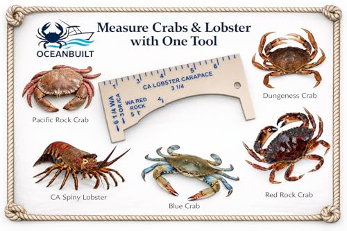 Crab & Shellfish Gauge – Blue Crab, Stone Crab, Lobster & Dungeness Measuring Tool – Recreational Fishing Size Gauge – Multiple Regulation Options - style: West Coast Crab Gauge (CA / WA / OR)