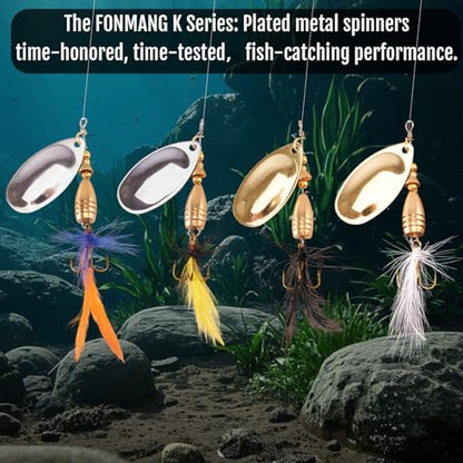 FONMANG Fishing Lure Spinner baits for Freshwater and Saltwater,2026 New Bass Trout Fishing Lures Also for Crappie Salmon Walleye Pike - color: C-12Pcs rooster tail