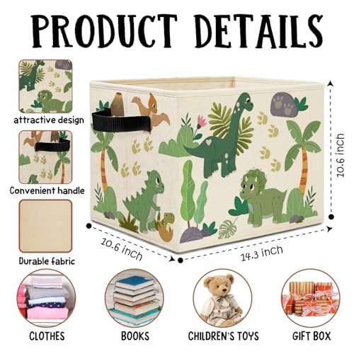 Tropical Dinosaur Storage Bins Box with Handles, Sage Green Plant Nursery Laundry Basket Hamper Collapsible Clothes Toys Organizer for Kids Boys Room Nursery Playroom Bathroom - color: Dinosaur Tropical