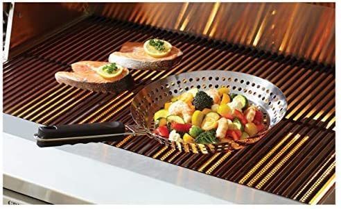 12" Stainless Steel Grill Skillet & Deep Fryer Strainer Basket with Removable Handle - BBQ Grill Pan for Seafood & Vegetables - Outdoor Camping & Backpacking Grilling Accessory by Mr. Bar-B-Q 06753Y - size: 11.99x12 Inch
