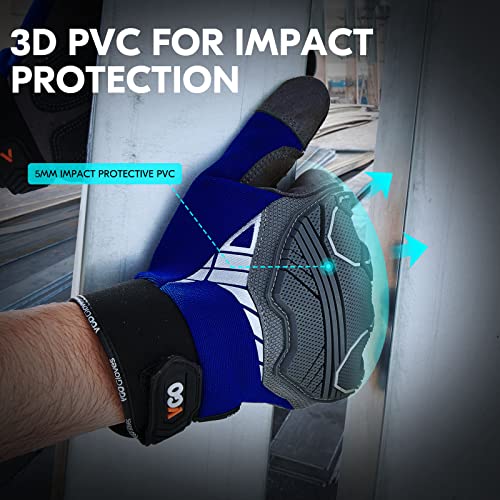 Vgo... 1-Pair Heavy Duty Synthetic Leather Work Gloves, Impact Protection Mechanic Gloves, Rigger Gloves, Vibration Reduction, Touchscreen Capable (Size L, Blue, SL8849) - color: Blue-regular, size: Large (1 Pair)