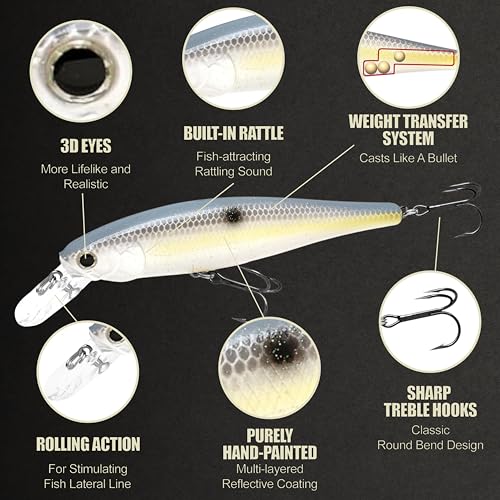 LUCKY CRAFT Pointer 100SP, Jerkbait Side by Side Action Tournament Winning Perfect Wobbling Freshwater Lake Bass Fishing Champion Bait - color: 172 Sexy Chartreuse Shad