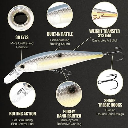 LUCKY CRAFT Pointer 100SP, Jerkbait Side by Side Action Tournament Winning Perfect Wobbling Freshwater Lake Bass Fishing Champion Bait - color: 172 Sexy Chartreuse Shad