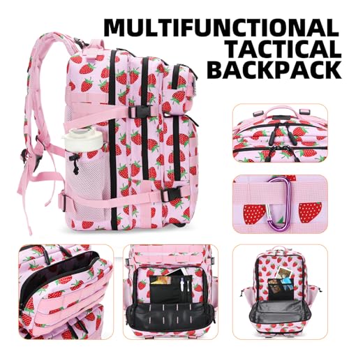 Lovelinks21 25L Tactical Military Backpack Small Travel Rucksack for Men and Women Assault Pack Bug Out Bag Molle Daypack Gym Backpack with Bottle Holder (Strawberry) - color: Strawberry