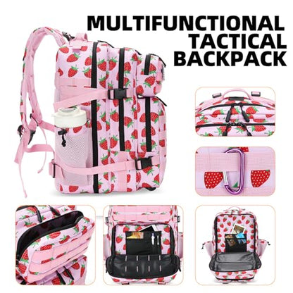 Lovelinks21 25L Tactical Military Backpack Small Travel Rucksack for Men and Women Assault Pack Bug Out Bag Molle Daypack Gym Backpack with Bottle Holder (Strawberry) - color: Strawberry