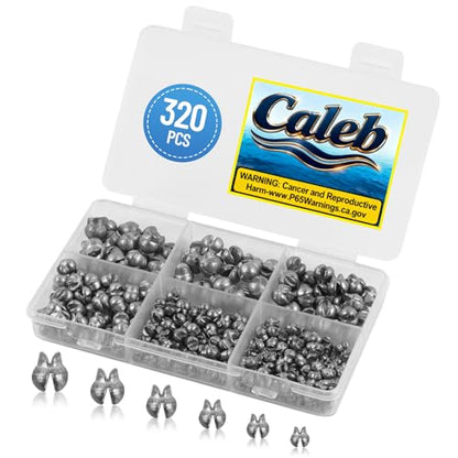Caleb 200/320Pcs Split Shot Fishing Weights Sinkers, Removable Lead Fishing Weights, Premium Duckbill Reusable Fishing Sinkers for Freshwater Saltwater Bass Trout Fishing Accessories - 5/6 Sizes - size: Duckbill-320PCS
