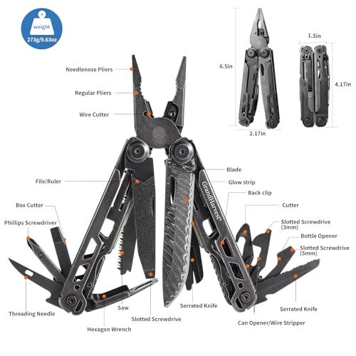 GrandHarvest Multitool, 25-in-1 Spring Loaded Pliers Multi Tool, Each Tools with Safety Lock-Stainless Steel Multi-Tool, Propylene Sheath, Survival Gear for Camping, Hiking, Multi Plier, Pocket Knife