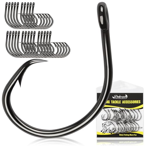Dovesun Circle Hooks Saltwater 20-25pcs, 3X Strong Circle Fishing Hooks for Catfish in-line Catfish Hook for Striper, Mackerel, Bass, Tuna 3/0 4/0 5/0 6/0 7/0 8/0 9/0 10/0 12/0 - size: 4/0-25pcs