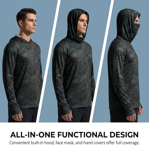 Tough Outfitters Hooded Fishing Shirt UPF 50+ Realtree Camo Sun Hoodie for Men Women – Long Sleeve UV Protection Lightweight - color: Black, size: Medium