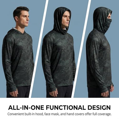 Tough Outfitters Hooded Fishing Shirt UPF 50+ Realtree Camo Sun Hoodie for Men Women – Long Sleeve UV Protection Lightweight - color: Black, size: Large