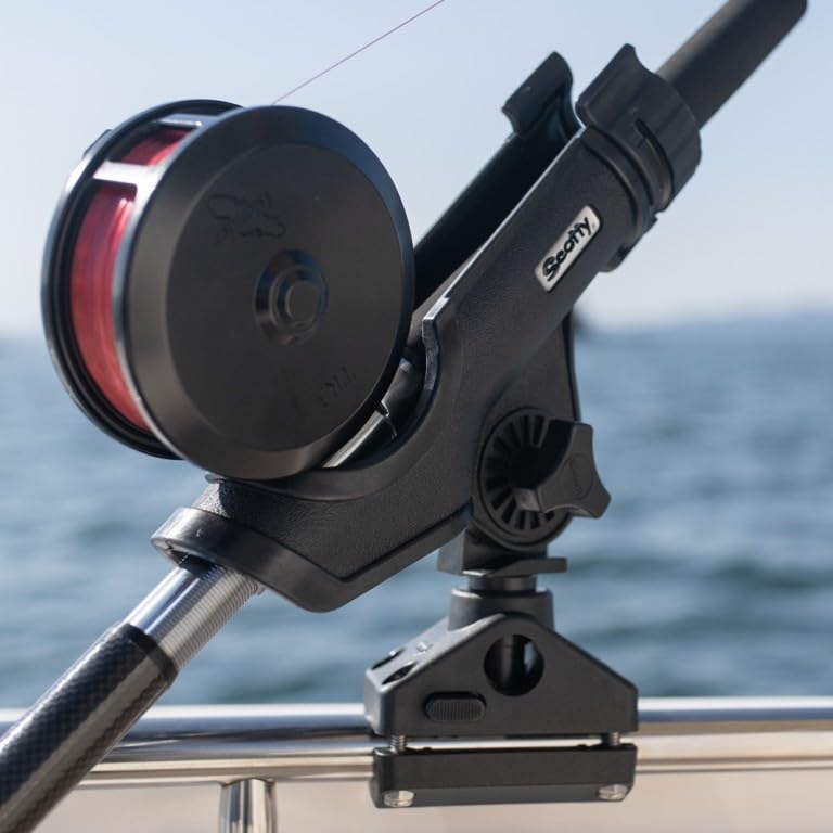 Scotty #230 Powerlock Rod Holder with #241 Side/Deck Mount, Adjustable Boat Fishing Rod Holder, Universal Cradle Design, Side or Deck Mount Installation, Marine-Grade Construction - color: Black