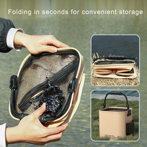 8L Foldable Collapsible Bucket Outdoor Bucket with Lid Waterproof Multi-Functional Bucket with Zipper Closure Lid Live Bait Bucket Fish Container Camping Food Storage Bucket A