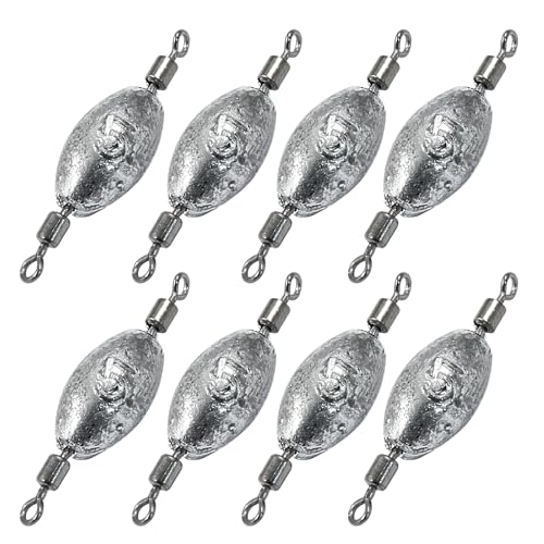 Uenhoy Fishing Weights Inline Trolling Fishing Sinker Tackle with Inner Swivels, Oval Drop Casting Fishing Weight Sinkers - size: 1/6 oz, 20pcs