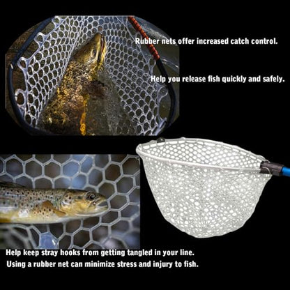 Rubber Fishing Net Replacement Hook Resist Fishing Nets for Fly Fish Landing Net, Trout Nets,Rubber Mesh Bag 4 Size - color: White, size: M:Fits Hoop15.7" - 17"|Net Dia. 15.7"|/Depth 17"