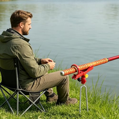 Fishing Rod Holder, Adjustable R-od Angle Support, 13.7x37cm, Rod Rack Spike, Ground Fishing Stand, Sturdy Rust Resistant Frame, for Shore, Beach, Dock, Kayak, Pontoon, and Surf F-ishing - color: Red