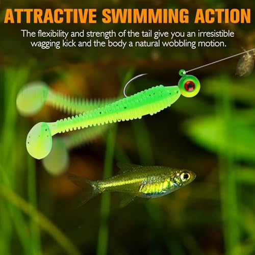 Dovesun Crappie Lures Kit Soft Plastic Baits Paddle Tail Swimbaits Fishing Soft Plastic Lures Crappie Walleye Trout Bass Fishing Baits 60pcs/75pcs - color: Paddle Tail-1.7in-60pcs