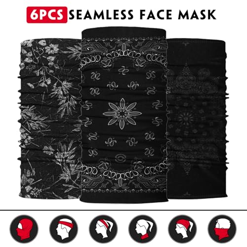 Neck Gaiter for Men Women Headwear Bandana Head Wrap Face Scarf Mask Cover Warmer Balaclava-Seamless & Versatile - color: A-black Style