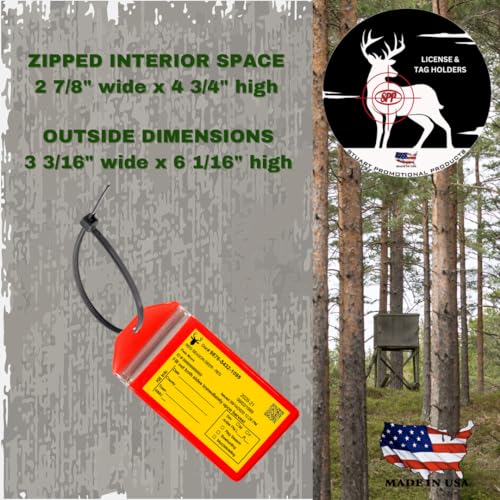 5 Pack, Fluorescent Orange, Vertical, Zipped, Hunting & Fishing License Holder, Includes Zip Tie, Made in USA - style: 5 Pack-Flourescent Orange