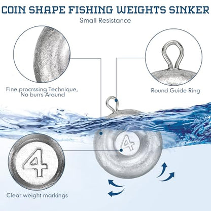 24 Pieces Fishing Disc Sinkers Weights Disc Sinker Fishing Sinkers Weights for Saltwater Catfishing Trolling Surf Tackle - size: 1 oz, 2 oz, 3 oz, 4 oz, 6 oz