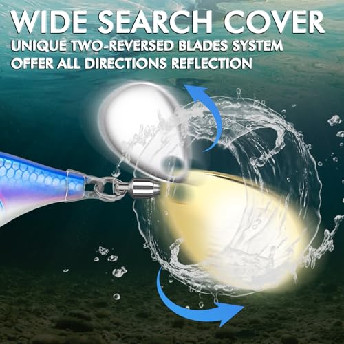 TRUSCEND Vibespinner Easy Catch Fishing Lures with BKK Hooks, Tail Spinner Baits with 4 Actions, Vibrating Swimming Flashing & Jigging for More Bites, Spoon Lures for Bass Trout Crappie Walleye Pike - color: A3-1/2oz-14g