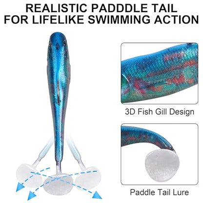 Soft Fishing Lures Swimbait Jig Heads Paddle Tail Swim Bait Pre-Rigged Swimbaits with Weighted Hooks Crankbait Swim Shad Lures for Bass Trout Walleye Fishing - size: 2.76in/7cm 0.32oz/9g