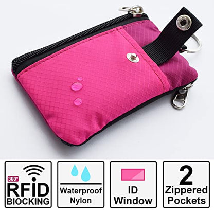 CHENSPRX Minimalist RFID Blocking Small Wallet with ID Window,WaterResistant Zip Id Case Wallet with Lanyard Keychain for Cards,Cash,Travel,Women,Men - color: DeepPink+RoguePink