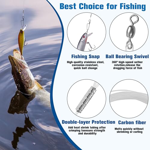 Fishing Leaders, 12/24pcs Nylon Mono Fishing Wire Leader Line with Swivels Snap Kits Connect Tackle Lures Rig or Hooks, High Strength Fishing Leader Line for Saltwater Freshwater 20/30/40/50lb - size: 24pcs, style: 6''-20lb