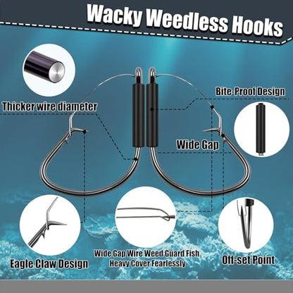 9KM DWLIFE Weedless Wacky Rig Hooks 25Pcs Weedless Hooks Sharp Corrosion-Resistant Wacky Worm for Bass Fishing Neko Rig - size: 3/0#