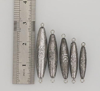 Inline Trolling Sinkers Kit - Double Ring Lead Fishing Weights Casting Sinker Bullet/Olive for Saltwater and Freshwater Fishing - size: 1.0 oz - 5 pcs
