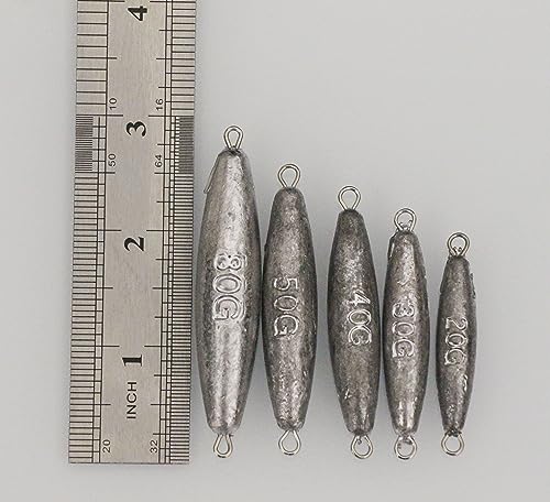 Inline Trolling Sinkers Kit - Double Ring Lead Fishing Weights Casting Sinker Bullet/Olive for Saltwater and Freshwater Fishing - size: 1.4 oz - 5 pcs