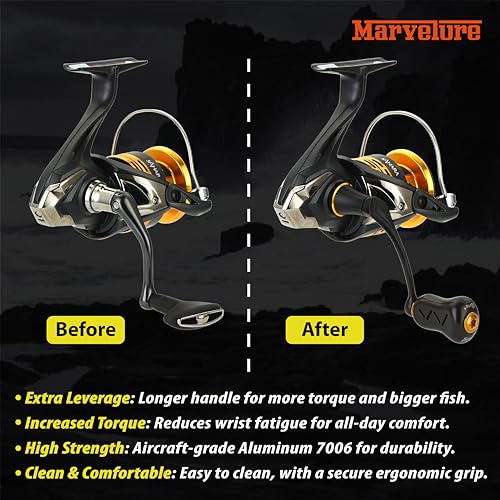 Mamba Series Power Handle 2.28'' (58 mm) with Titanium Knob Compatible for Shimano Stradic FL FM, Stella, Vanford, Vanquish, Twin Power, Nasci FC FD 1000-5000 Spinning Reels - color: Black Gold