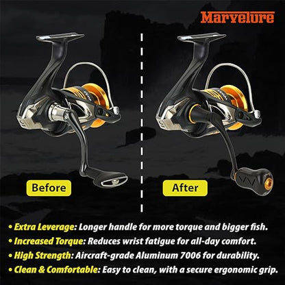 Mamba Series Power Handle 2.28'' (58 mm) with Titanium Knob Compatible for Shimano Stradic FL FM, Stella, Vanford, Vanquish, Twin Power, Nasci FC FD 1000-5000 Spinning Reels - color: Black Gold