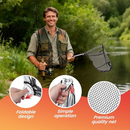 RAWILL 9 Pcs Fishing Tool Kit, Fishing Pliers with Lanyard and Protective Sheaths, Landing Net, Fillet Knife, Fish Scale, Gripper - color: Orange