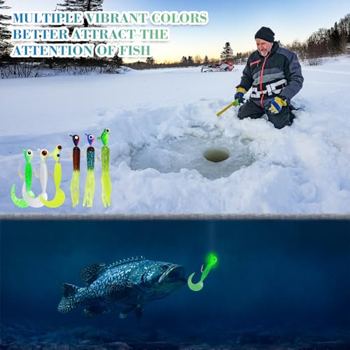 78-Piece Ice Fishing Jigs Kit with Glow-in-The-Dark Lures, Soft Baits, and Tackle Box for Panfish, Crappie, and Perch | Ice Fishing Gear Essentials