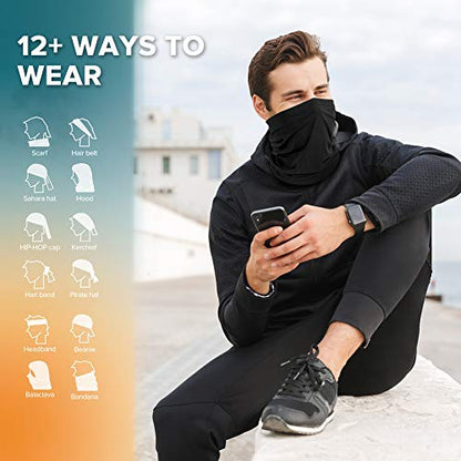 VULKIT 2 Pack Neck Gaiter Face Mask Scarf Reusable Bandanas Tube UV Protection Balaclava Outdoor Sport for Men and Women - color: Black Army Green