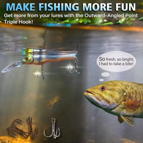 Dovesun Fishing Treble Hooks Outward-Angled Point 3X Strong Professional V Triple Fishing Hooks for Saltwater and Freshwater 50PCS Size #10#8#6#4#2 - size: #2 * 50PCS