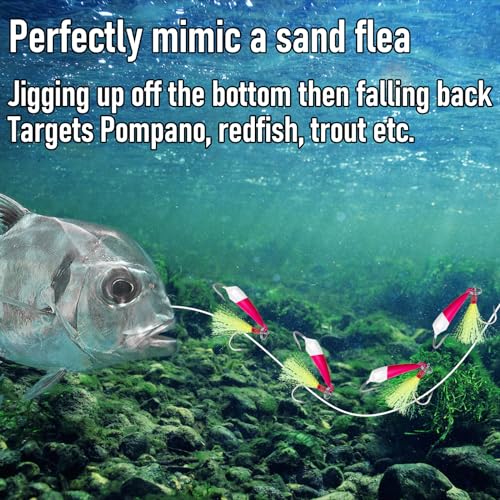 Dr.Fish 5 Pack Pompano Jigs with Teaser Hooks, Surf Fishing Jig Heads Saltwater Lure Banana Shape Stand Up O'Shaughnessy Beach Casting Halibut Striper Redfish Flounder - color: Mixed color, size: 1oz-Hook 4/0