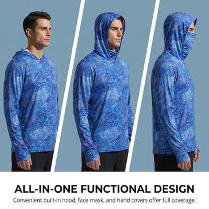 Tough Outfitters Hooded Fishing Shirt UPF 50+ Realtree Camo Sun Hoodie for Men Women – Long Sleeve UV Protection Lightweight - color: Navy Blue, size: Large