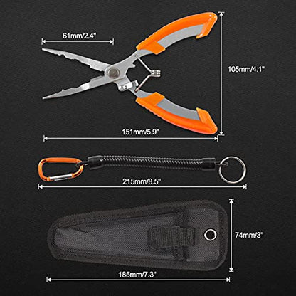 Fishing Pliers Needle Nose Stainless Steel Hook Remover Fishing Scissors Fishing Line Cutter Wire Cutter Braid Cutter Multi-Purpose Fishing Pliers with Sheath and Lanyard - style: Needle Nose