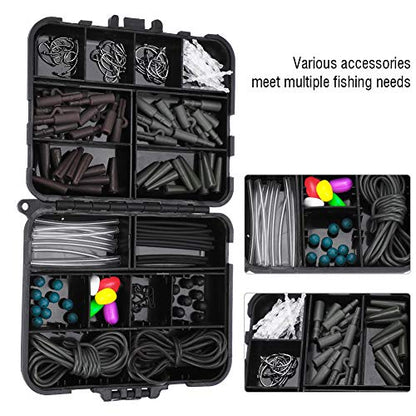 Carp Fishing Tackle Set, 136 Pc Terminal Rigs Kit with Bait Needles Hooks Silicone Tubes Beads Sleeves for Carp Anglers Hair Rig Construction (with Bait Needle)