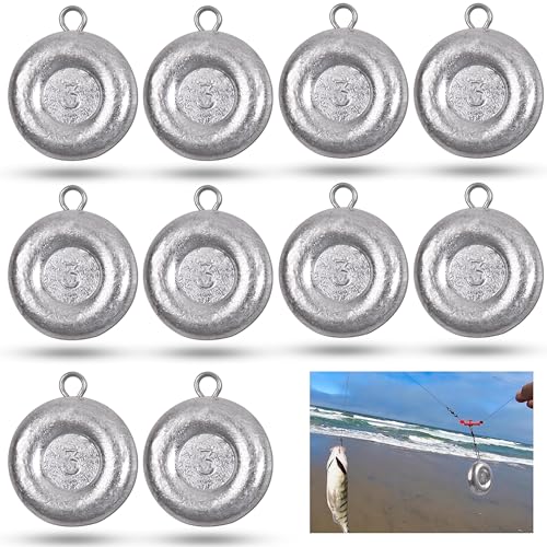 Disc Sinkers Fishing Weights, Flat Coin Sinkers Saltwater Surf Fishing Weights for Catfishing Drifting Trolling Bottom Saltwater Fishing Tackle 1oz 2oz 3oz 4oz 5oz 6oz 8oz - style: 3 Ounce, 10 Pack