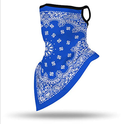 YAYOUREL Neck Gaiter Face Mask Bandanas for Men Women UV Face Scarf Cover Ear Loop Hole Facemask for Fishing Running Cycling - color: Blue White
