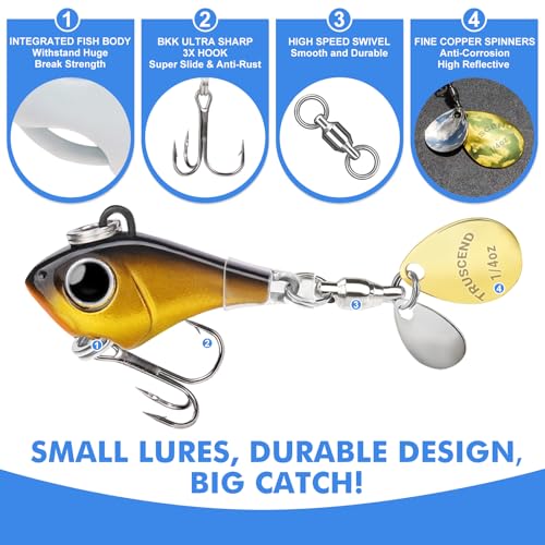 TRUSCEND Vibespinner Easy Catch Fishing Lures with BKK Hooks, Tail Spinner Baits with 4 Actions, Vibrating Swimming Flashing & Jigging for More Bites, Spoon Lures for Bass Trout Crappie Walleye Pike - color: A1-1/4oz-7g