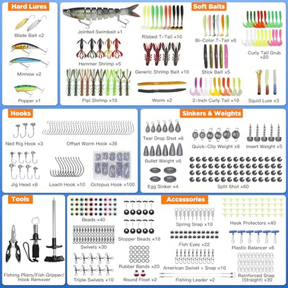 560Pcs Fishing Tackle Box Kit with Lures, Pliers, Hooks & Accessories - 4-Layer Waterproof Storage Box - Complete Fishing Gear Set for Freshwater/Bass Fishing - Ideal Gift for Men