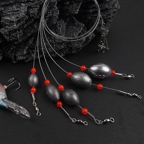 Egg Sinkers Fishing Weight Rigs, 8pcs Stainless Steel Wire Leader Rigs with Sinker Weights Carolina Rig for Flounder Catfish Saltwater Fishing 1/2oz-2oz - size: 1oz-8pcs